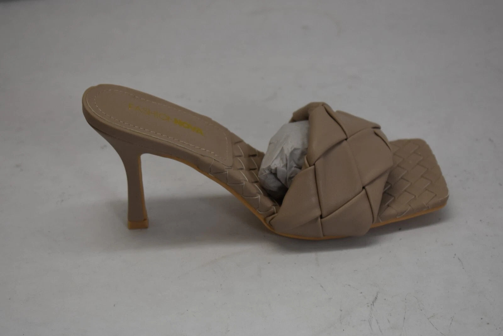 Fashion Nova Waveit Slip On Heel Sandals Nude Braided Strap Womens Sz 7