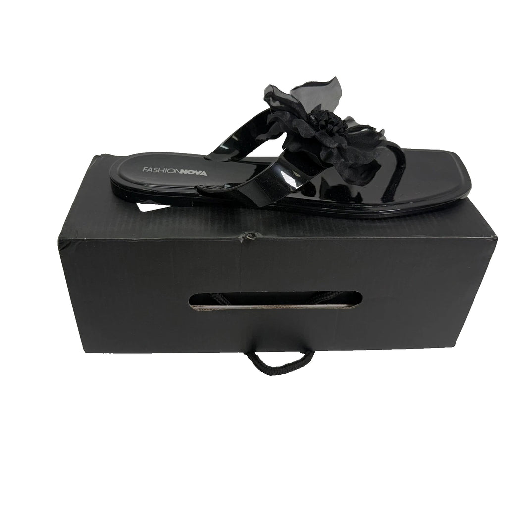 Fashion Nova Kaya Shoes Womens Size 11 Black Flower Jelly Sandals Slide Summer