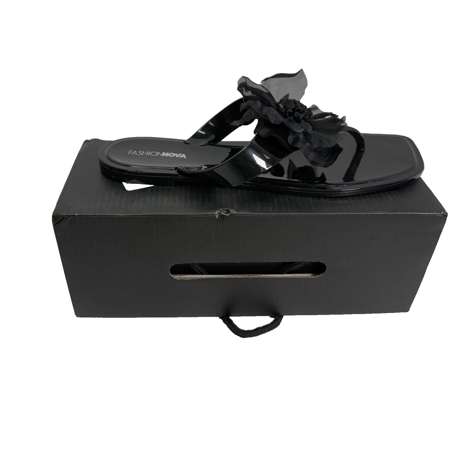 Fashion Nova Kaya Shoes Womens Size 11 Black Flower Jelly Sandals Slide Summer