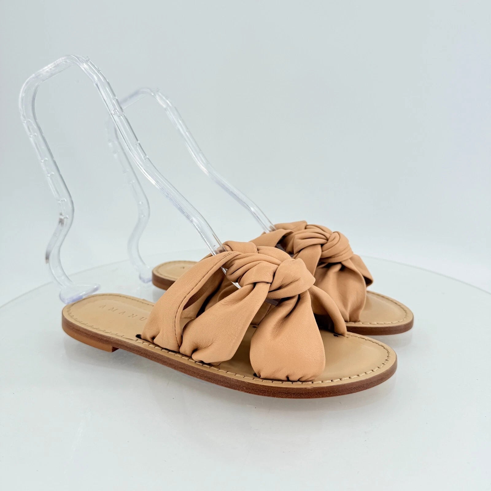 AMANU Studio Style 20 Hermanus Knotted Leather Slide Sandal Natural Beige Size 7