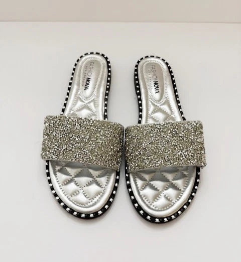 Fashion Nova Let Me See You Glitter Slides in Silver Women's Size 11 NIB