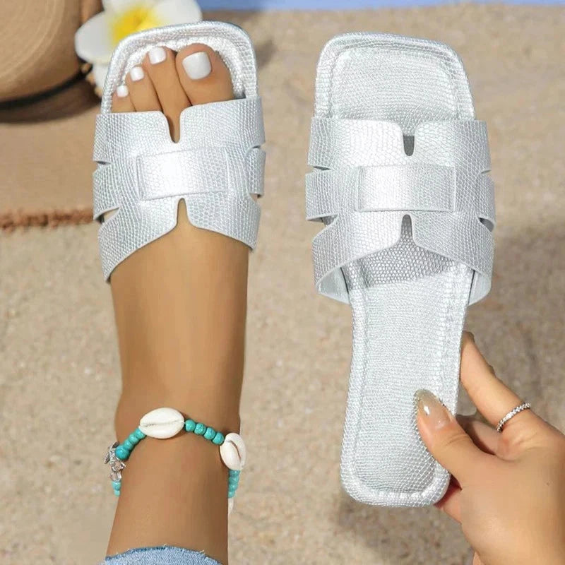 Women's Solid Color Slide Sandals, Lightweight Square Open Toe Slip On Shoes