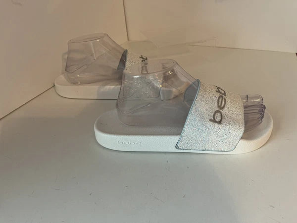 Bebe Women’s White Slide Fashion Sandals Flats Size 10, Glitter. NWOT. Fast Ship
