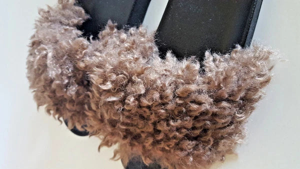 H2K Paula Brown FUZZY Fur Fashion Slides Flip Flops Sandals Slides Cozy Warm