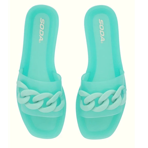 New 7 Fashion Nova Pastel Mint Green Jelly Cuban Link Matte Slide Sandals
