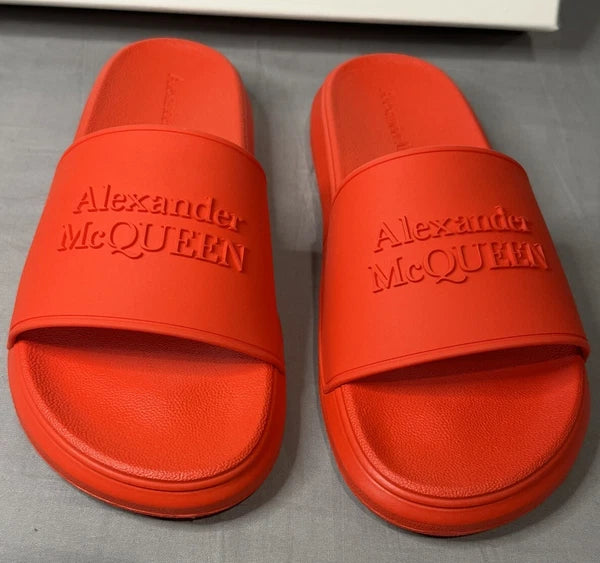 Alexander McQueen Logo Pool Slides Sandals Red Women’s Size 41 (US 11) Authentic