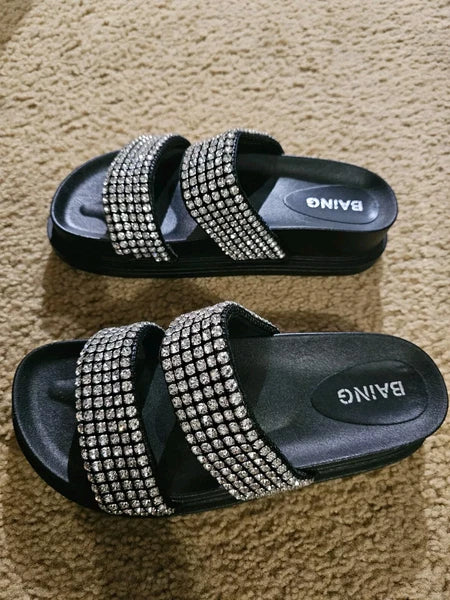 Baing Rhinestone Sandal, Fashion Slides, Footwear, Size 39 Shoe