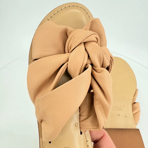 AMANU Studio Style 20 Hermanus Knotted Leather Slide Sandal Natural Beige Size 7
