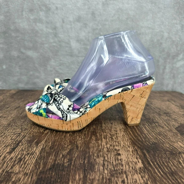 Coach Karen Heels Sandals 7 Y2K Colorful Butterfly Print Cork Bow Slide On Mules