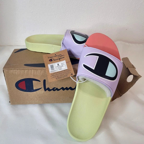 Women's Champion Slides Sandals  Style Ipo Slip Size 8 Multi- Colors