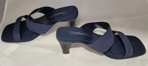 Chadwicks Size 9 M Womens Sandal Slide Blue Fabric Wedge Heel Dressy or Casual