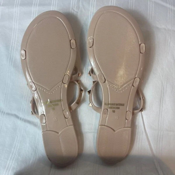 Fashion Nova Drive You Wild Flat Beige Slide On Studded Detail Sandal Size 10