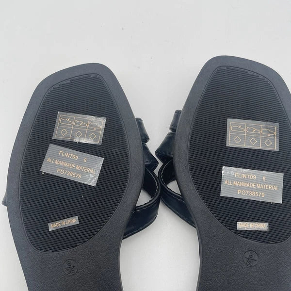 Fashion Nova Black Fact Leather Flint Woven Strap Slide Sandals Women's Size 8