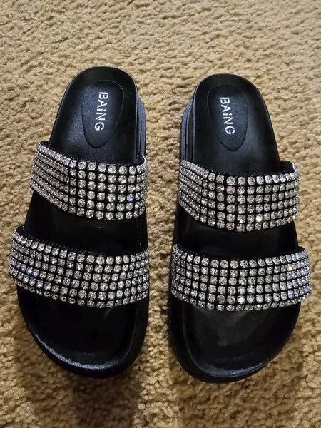 Baing Rhinestone Sandal, Fashion Slides, Footwear, Size 39 Shoe