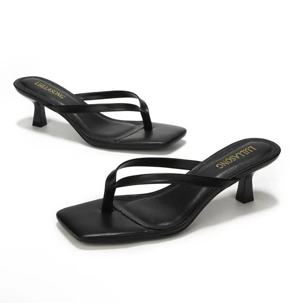 🚨LULLASONG Women's Black Kitten Sandals Square Open Toe Flip Flop Heels 1.8”-2”