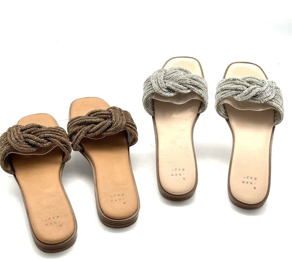 A New Day Womens 7.5 2 Pairs Iliana Silver & Brown Rope-Style Sandals Free Ship
