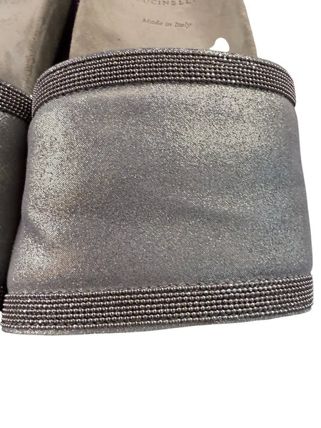 Brunello Cucinelli Monili Gray Suede Slides Sz 36.5 Women's us sz 6.5 $995