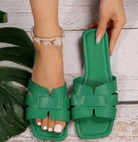 Women's Solid Color Slide Sandals, Lightweight Square Open Toe Slip On Shoes