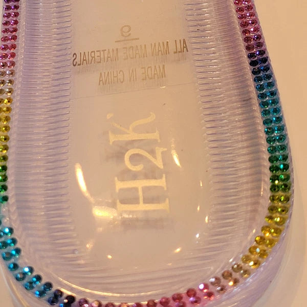 H2K Lucia Rainbow Fashion Jelly Slides Flip Flops Bow Sandals Bling Open Toe New