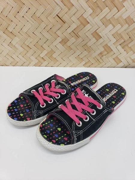 Converse All Star Cut Away Sandals Slides Womens 6 Black Heart Dots **Rare Style
