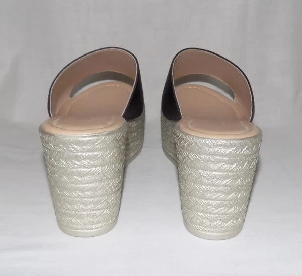 Fashion Womens Faux Leather Open Toe Wedge Heel Platform Slide Sandals 38 EU NEW