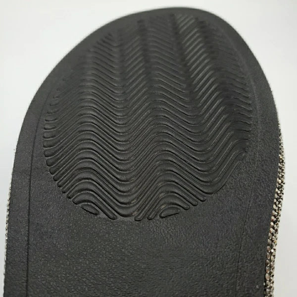 Womens Black Rhinestone Slides Open Toe Sandals Flip Flops Slipper Summer Shoes
