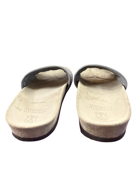 Brunello Cucinelli Monili Gray Suede Slides Sz 36.5 Women's us sz 6.5 $995