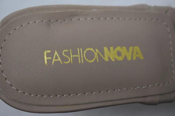 Fashion Nova Waveit Slip On Heel Sandals Nude Braided Strap Womens Sz 7