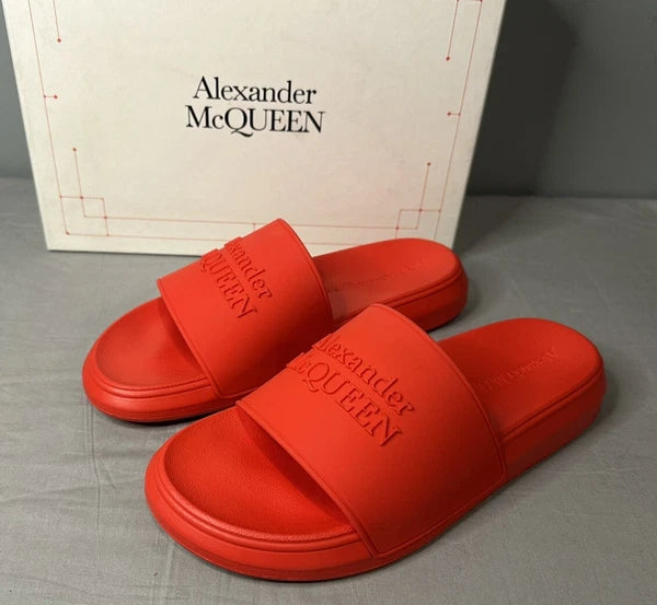Alexander McQueen Logo Pool Slides Sandals Red Women’s Size 41 (US 11) Authentic