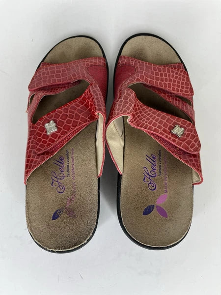 Helle Fashion Comfort Sandals Slides Wedge Heel Women Sz 38 US 7 Red Croc Spain