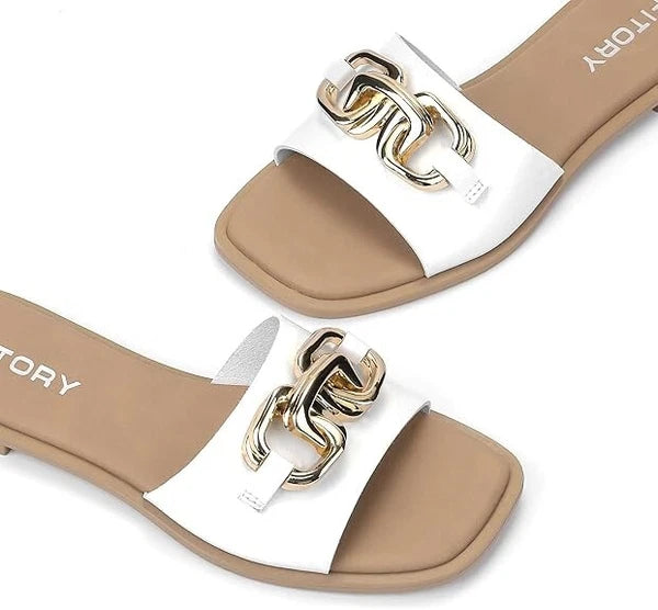 FITORY Women's Flat Sandals Fashion Slides Soft Leather Slippers Summer Size 11