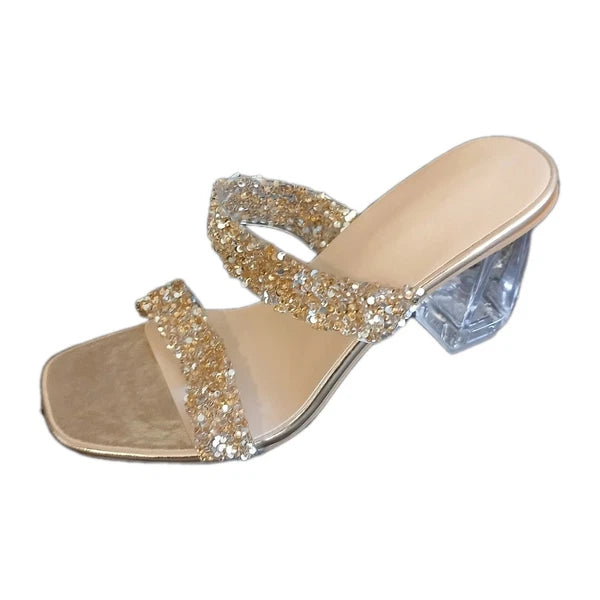 Sandal Heels Womens Slides BLING SPARKLE FASHION Heels NEW EU 42 USA 10 #1075