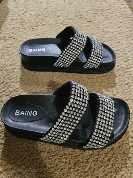 Baing Rhinestone Sandal, Fashion Slides, Footwear, Size 39 Shoe