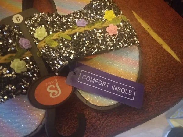 Babe's Rainbow Floral Black Women's Fashion Slides Slippers Size 9 (BRAND NEW)