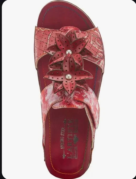 🔥L'Artiste by Spring Step Karina Hand Painted Leather Slide Sandals, US9/EU40