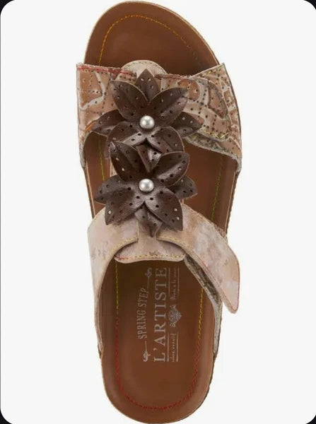 🔥L'Artiste by Spring Step Karina Hand Painted Leather Slide Sandals, US9/EU40