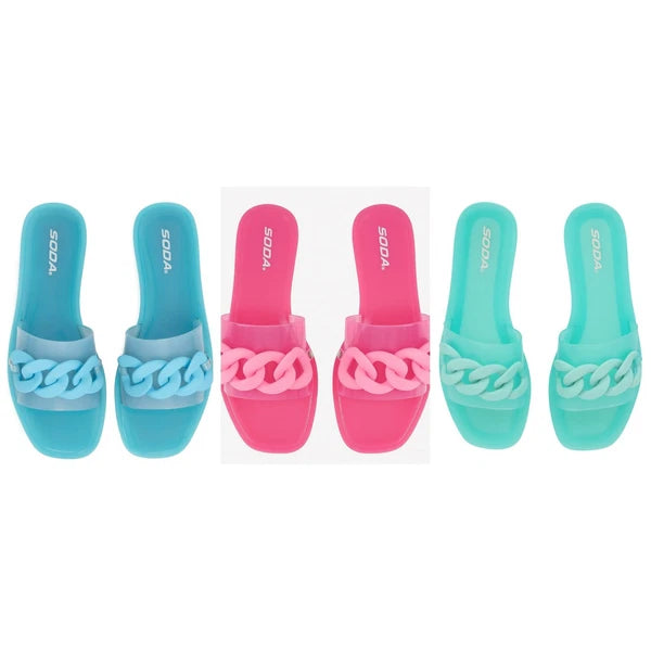 3x Pairs 6 Fashion Nova Blue Mint Green Pink Jelly Cuban Matte Slide Sandals