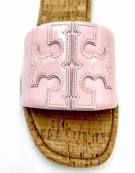 TORY BURCH DOUBLE T SPORT SLIDE SANDAL PATENT LEATHER PETUNIA/NATURAL SZ 10 NIB