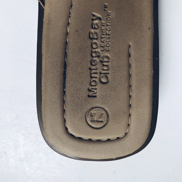 Montego Bay Club Leather Slide Sandals Tan Slip On Womens Size 7 1/2M