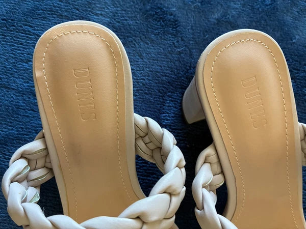 DUNES NY Iris Double Strap Braided Memory Foam Slide Sandal Heels Size 8 Ivory