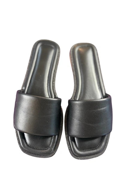 BRUNELLO CUCINELLI $895 Slide Sandal  Sparkling Monili Trim Blck Leather Sz 36.5