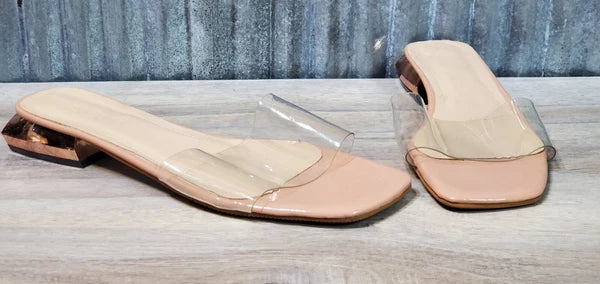 Women's Block Low Heel Clear Mule Sandals Square Toe Transparent Slide Dress 40