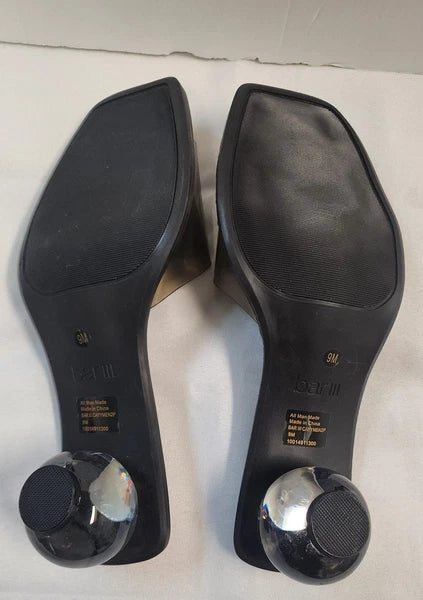 Bar III Shoes Womens Size 9M Black Clear Heel Slide Sandals Unique Modern Style