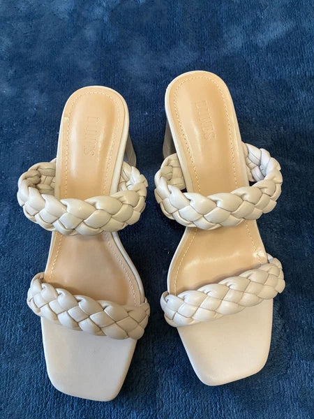 DUNES NY Iris Double Strap Braided Memory Foam Slide Sandal Heels Size 8 Ivory