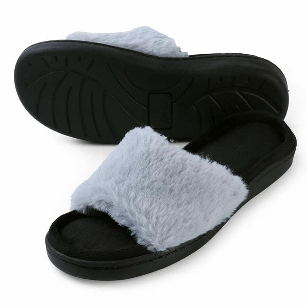 Women Fashion Warm Cozy Plush Indoor Anti Slip Slippers Open Toe Flat Sandals