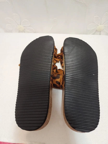 Women Size 9 Brown Sandals Bowknot Cork Leopard Cheetah Spring Summer Fashion
