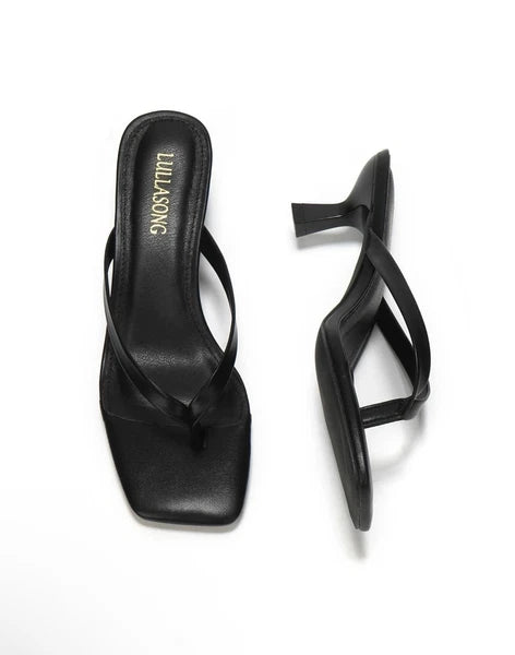 🚨LULLASONG Women's Black Kitten Sandals Square Open Toe Flip Flop Heels 1.8”-2”