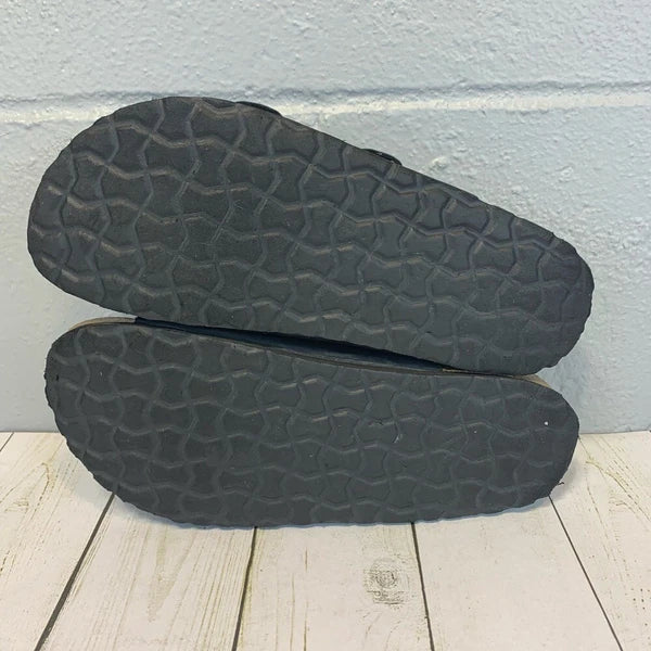 Cushionaire Lane Cork Footbed Slide Sandal Black Buckles Women's Size 7.5