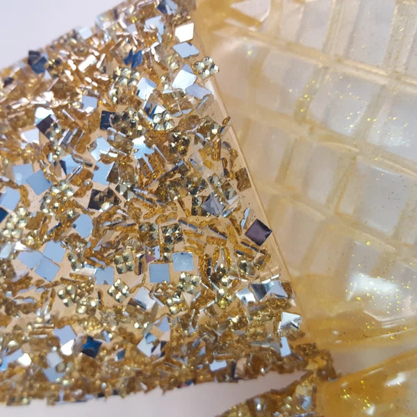 H2K CANDY Gold Color Glitter Beads Fashion Slides Flip Flops Sandals Bling