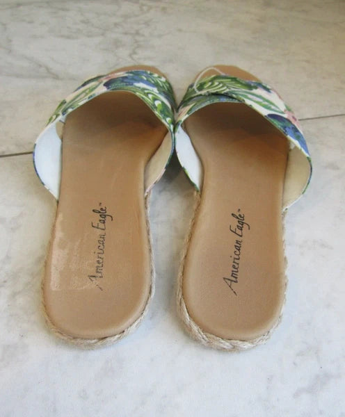 American Eagle Floral Cross Strap Multicolor Slides Sandal Shoes Women's Size 9